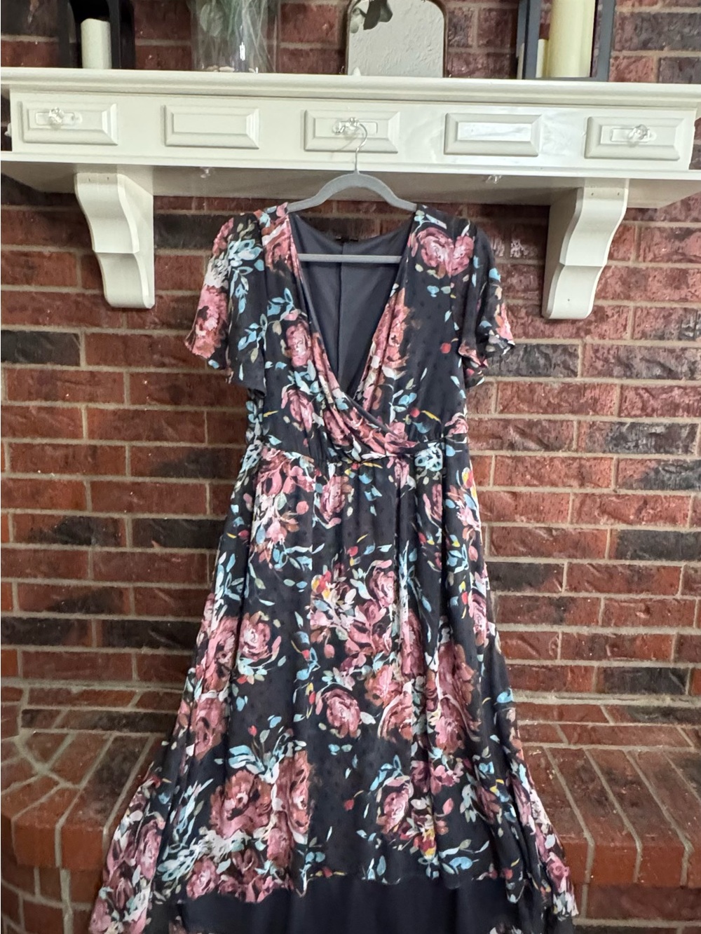 NWOT torrid Charcoal Maxi Dress with Pink Floral Print Sz 0 (12/14)